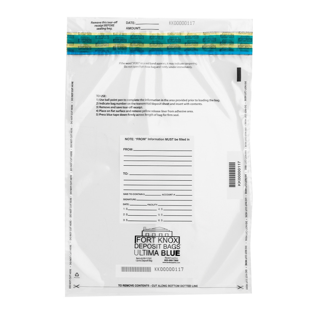 12" x 16" Ultima Blue® Deposit Bag with External Pocket, Clear 