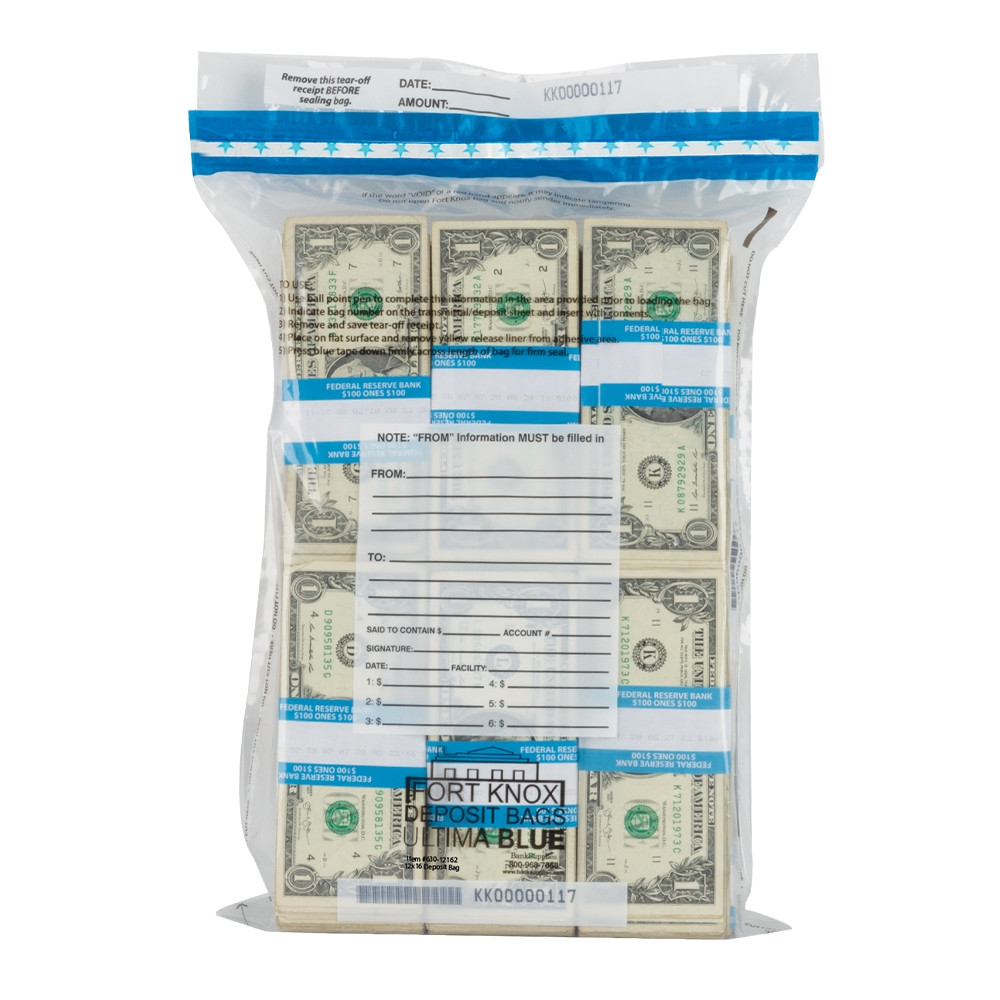 12" x 16" Ultima Blue® Deposit Bag with External Pocket, Clear 