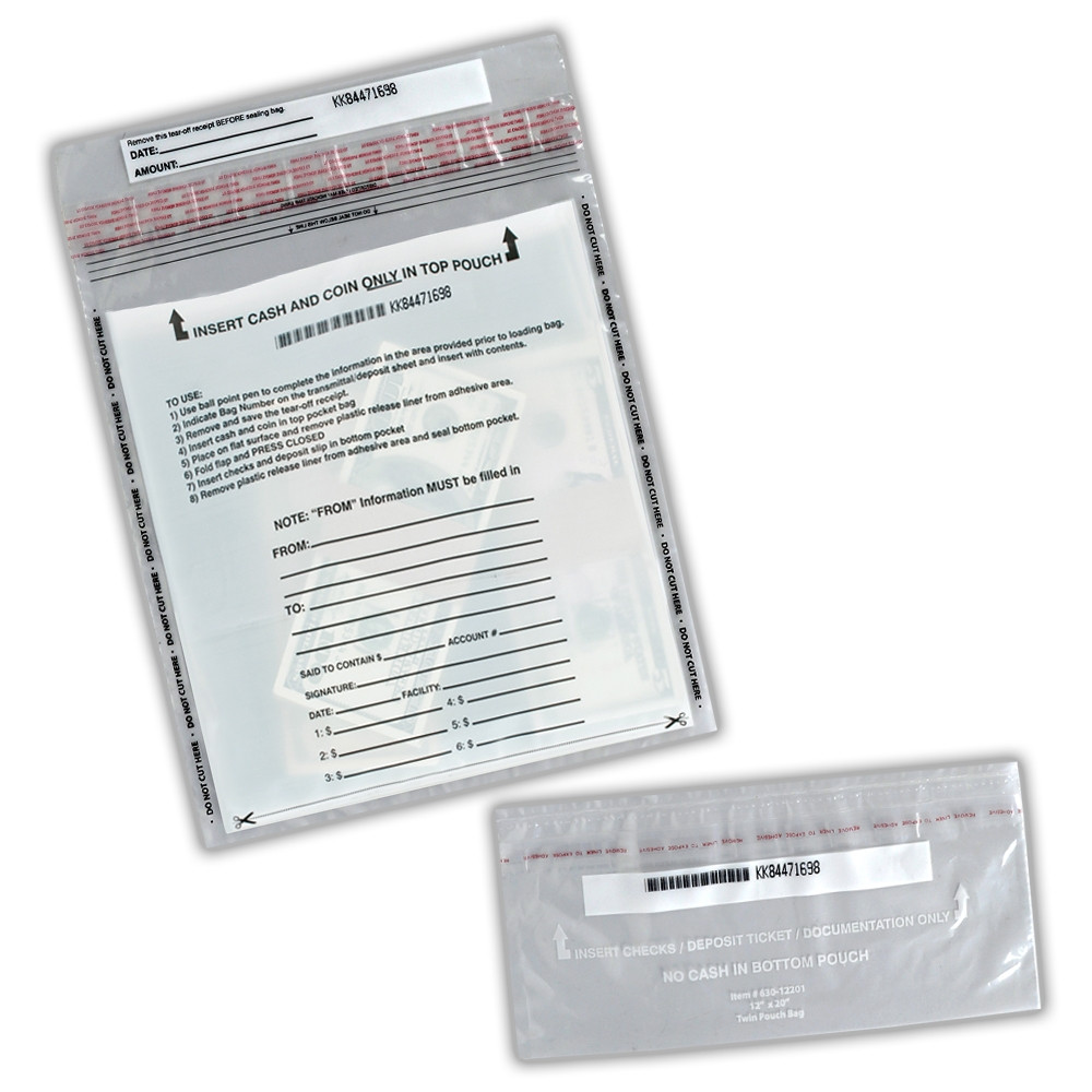Tamper Evident Clear Top-Bottom Deposit Bag Shown With Bottom Deposit Torn Off