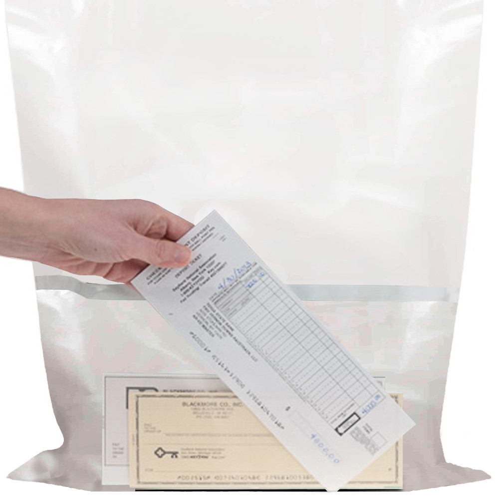 Ultima Blue® White Deposit Bags with Clear External Pocket - 15W x 20H