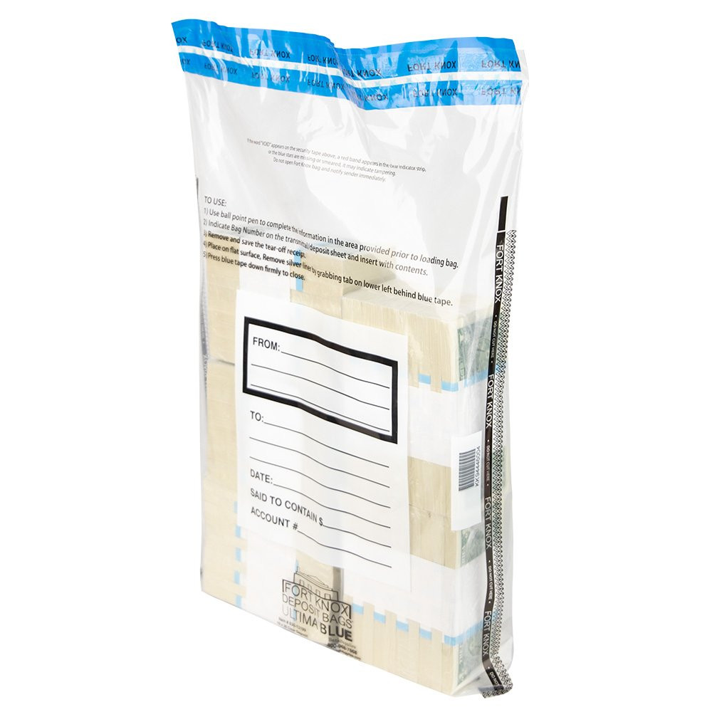 15W x 20H Ultima Blue® Clear Deposit Bag with External Pocket Shown in Use 