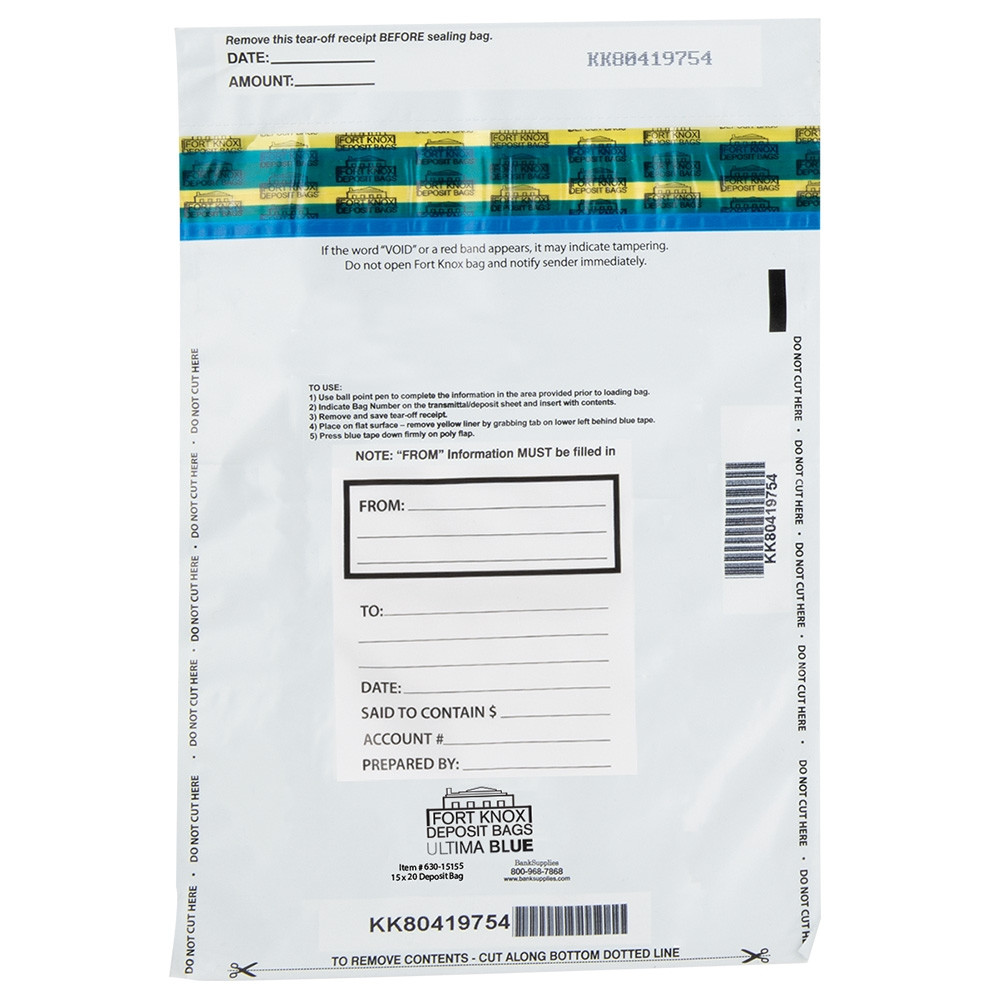 Ultima Blue® White Deposit Bags with Clear External Pocket - 15W x 20H