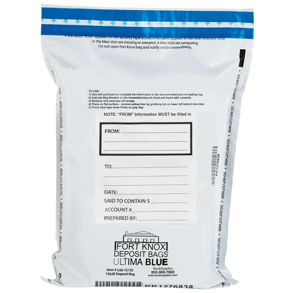 Ultima Blue® White Deposit Bags with Clear External Pocket - 15W x 20H