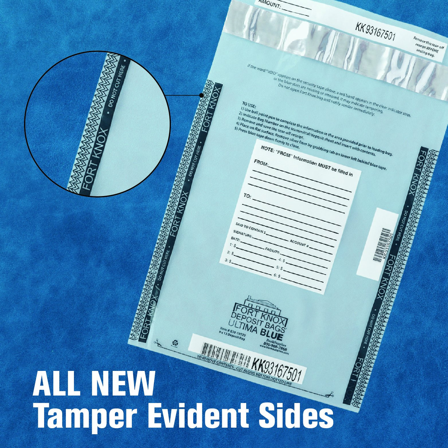 9W x 12H  Ultima Blue® Clear Deposit Bags- All New Security feature Tamper evident sides