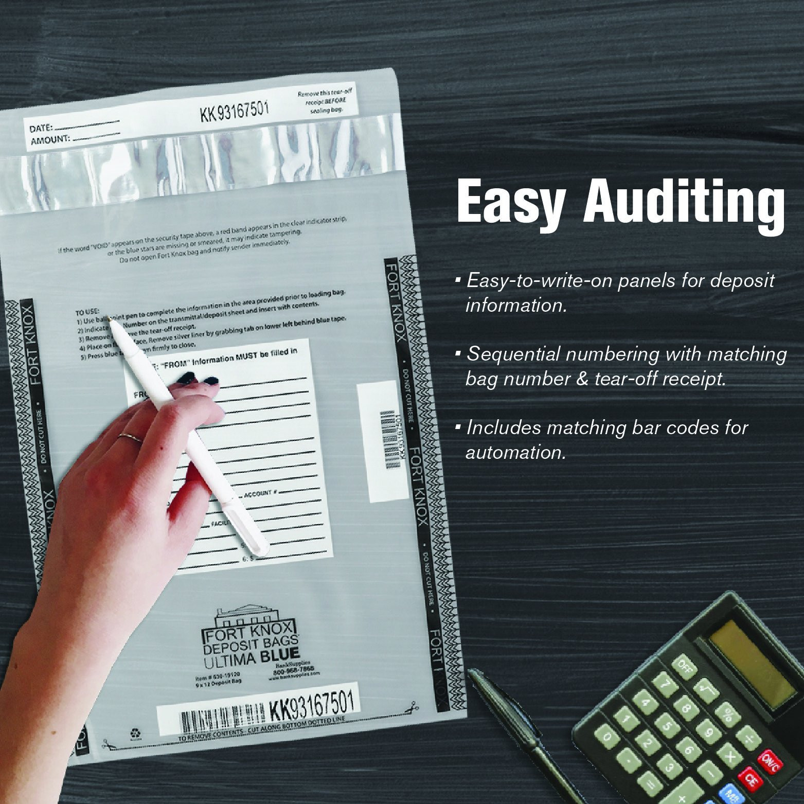 9W x 12H  Ultima Blue® Clear Deposit Bags for easy Auditing