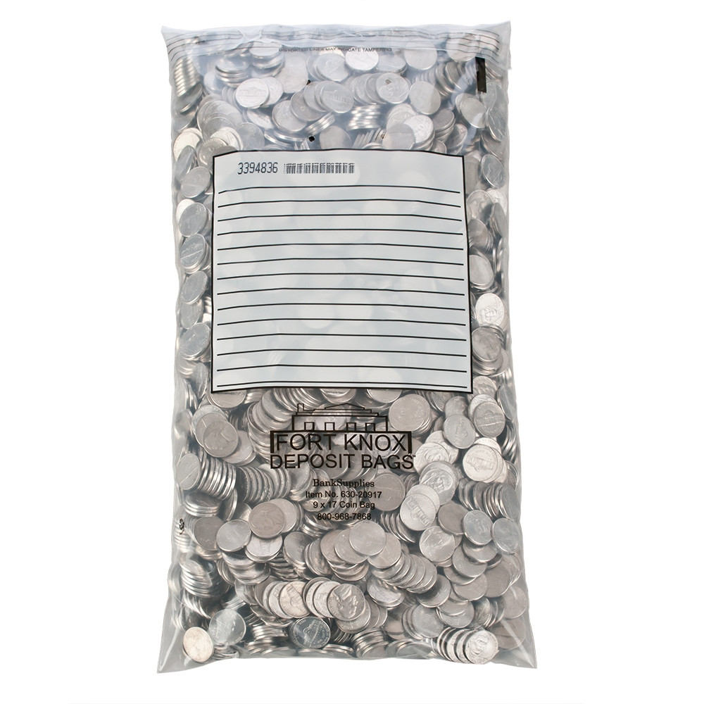 Tamper Evident Self Sealing Jetsort Coin Bags with White Block - 9W x 17H