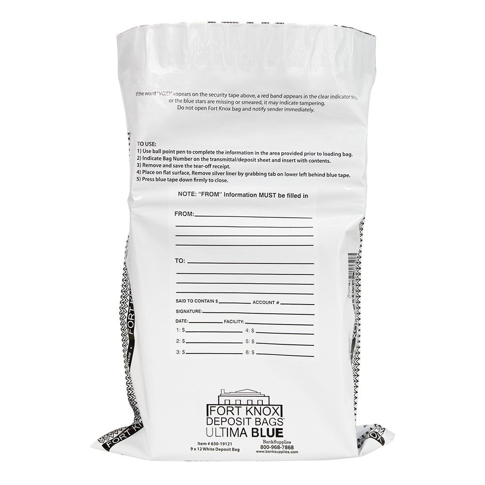 Ultima Blue® White Deposit Bags - 9W x 12H - Front