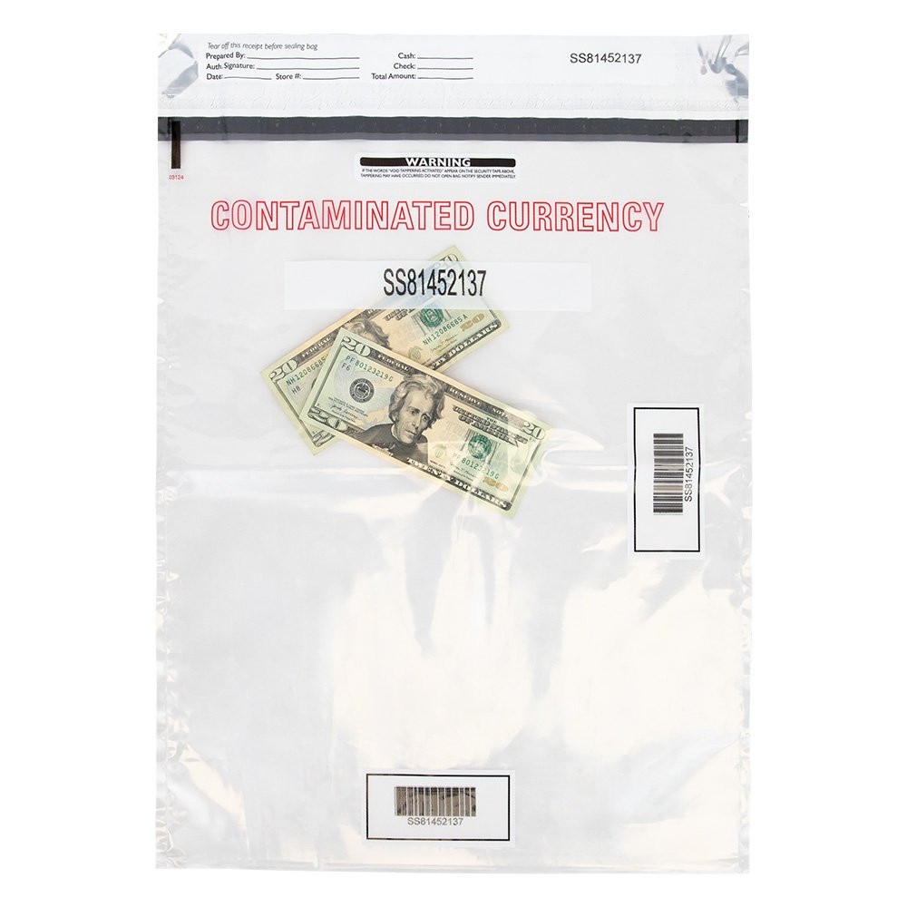 Tamper Evident Contaminated Currency Deposit Bags - 15W x 20H