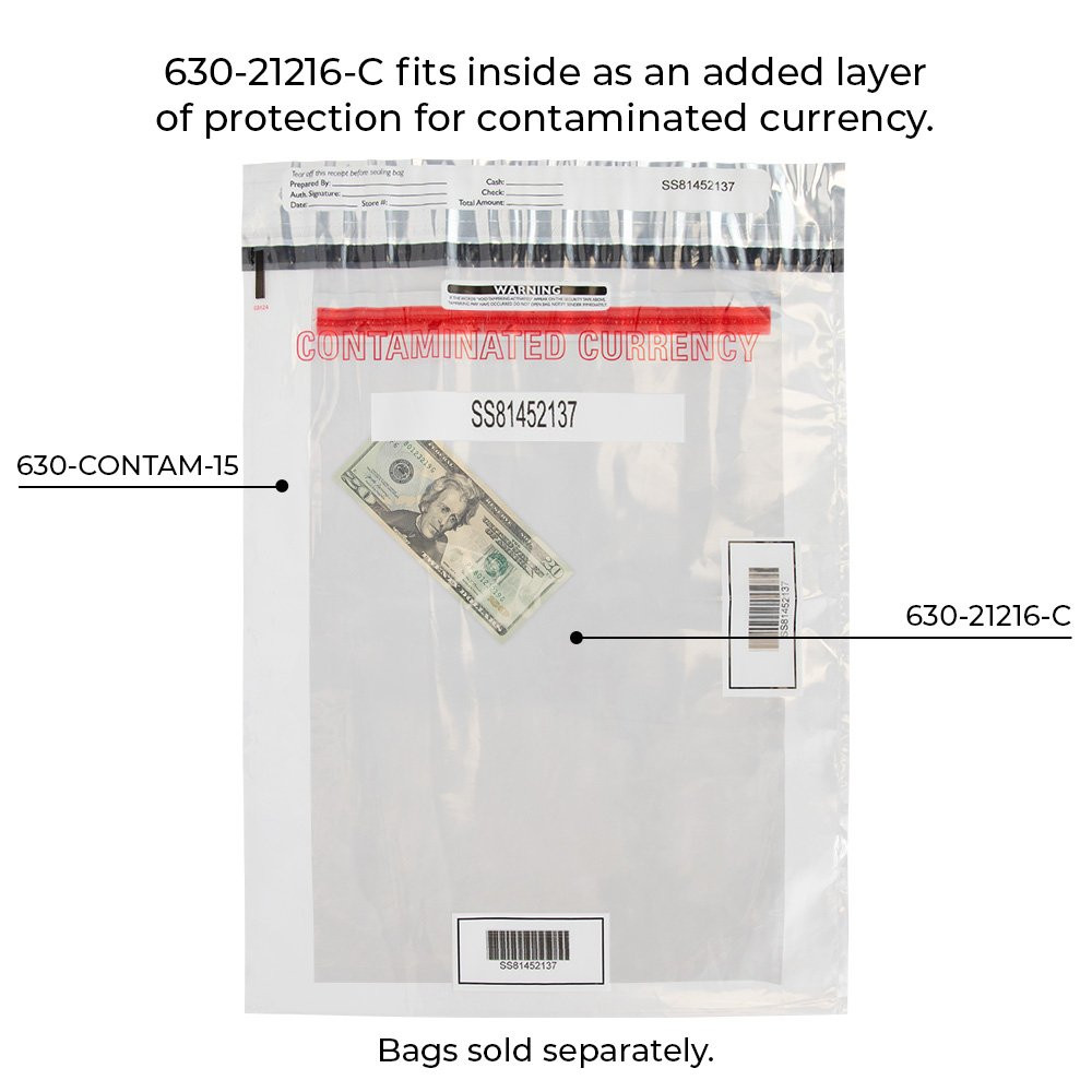 Tamper Evident Contaminated Currency Deposit Bags - 15W x 20H