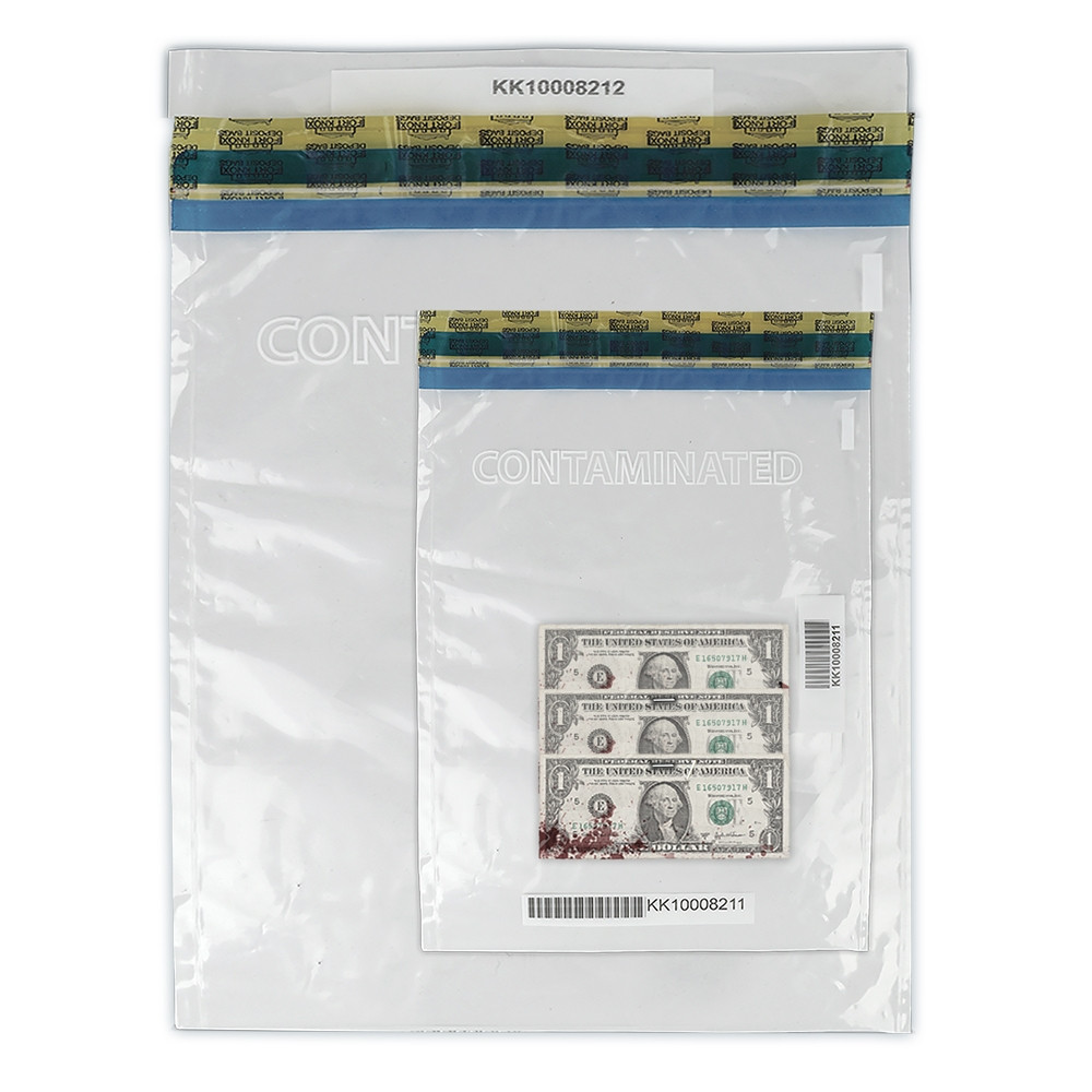 10W x 14H and 15W x 20H Tamper Evident Contaminated Currency Deposit Bags 