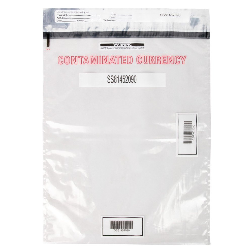 Tamper Evident Contaminated Currency Deposit Bags - 15W x 20H - Pack 250 front
