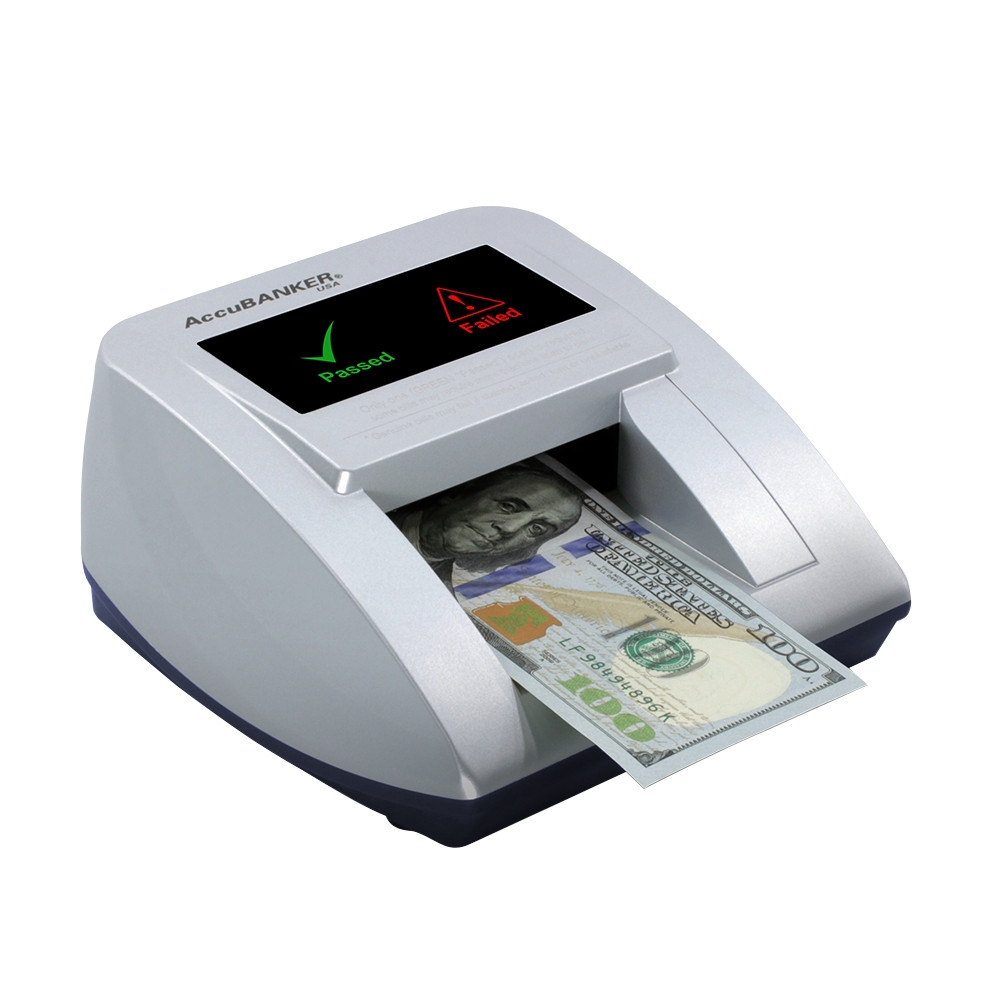 AccuBANKER® D470 QuadScan Counterfeit Detector - angled side view