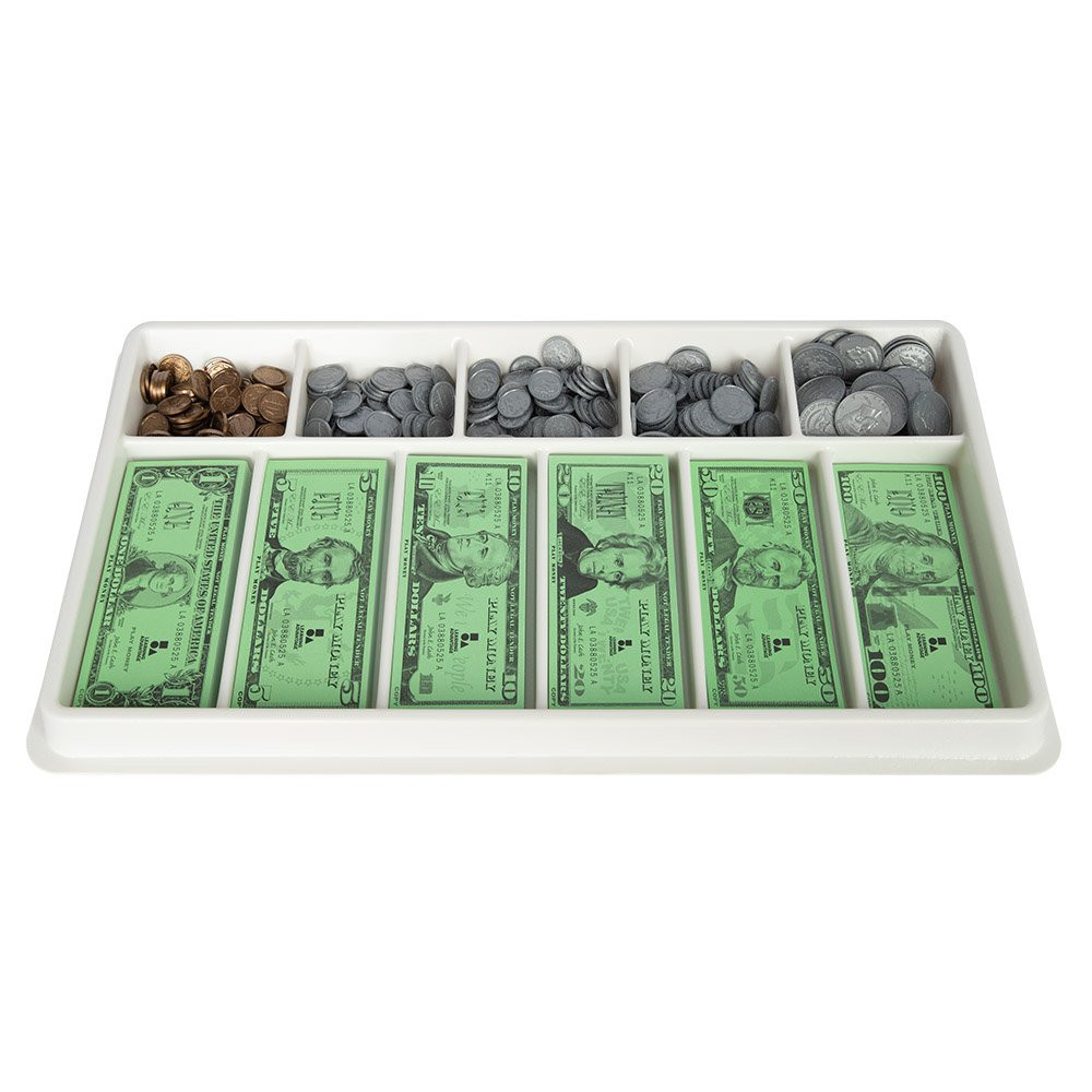 Play Money Kit - Realistic Coin and Bills - Tray of money 