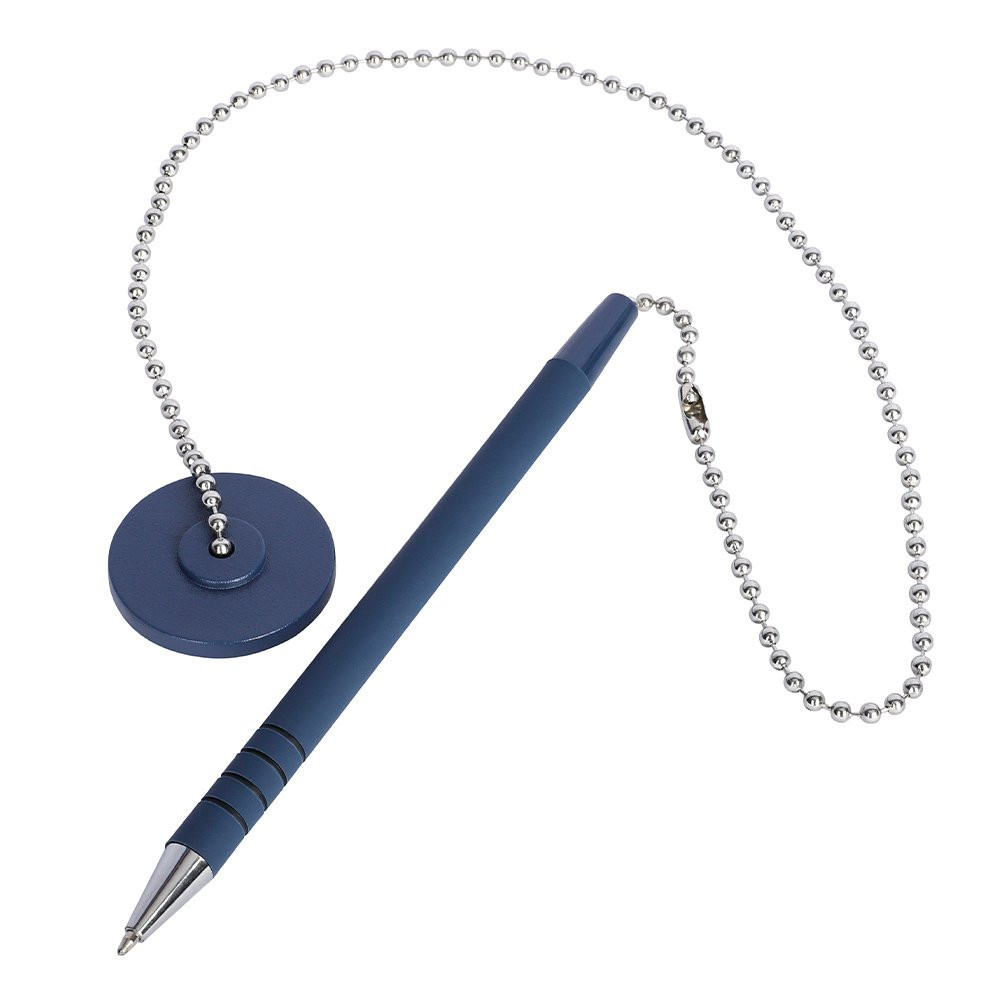 MMF Industries Secure-A-Pen Anti-Microbial Counter Pen w/ 24 inch Ball Chain - Blue Ink - Shown out of packaging 