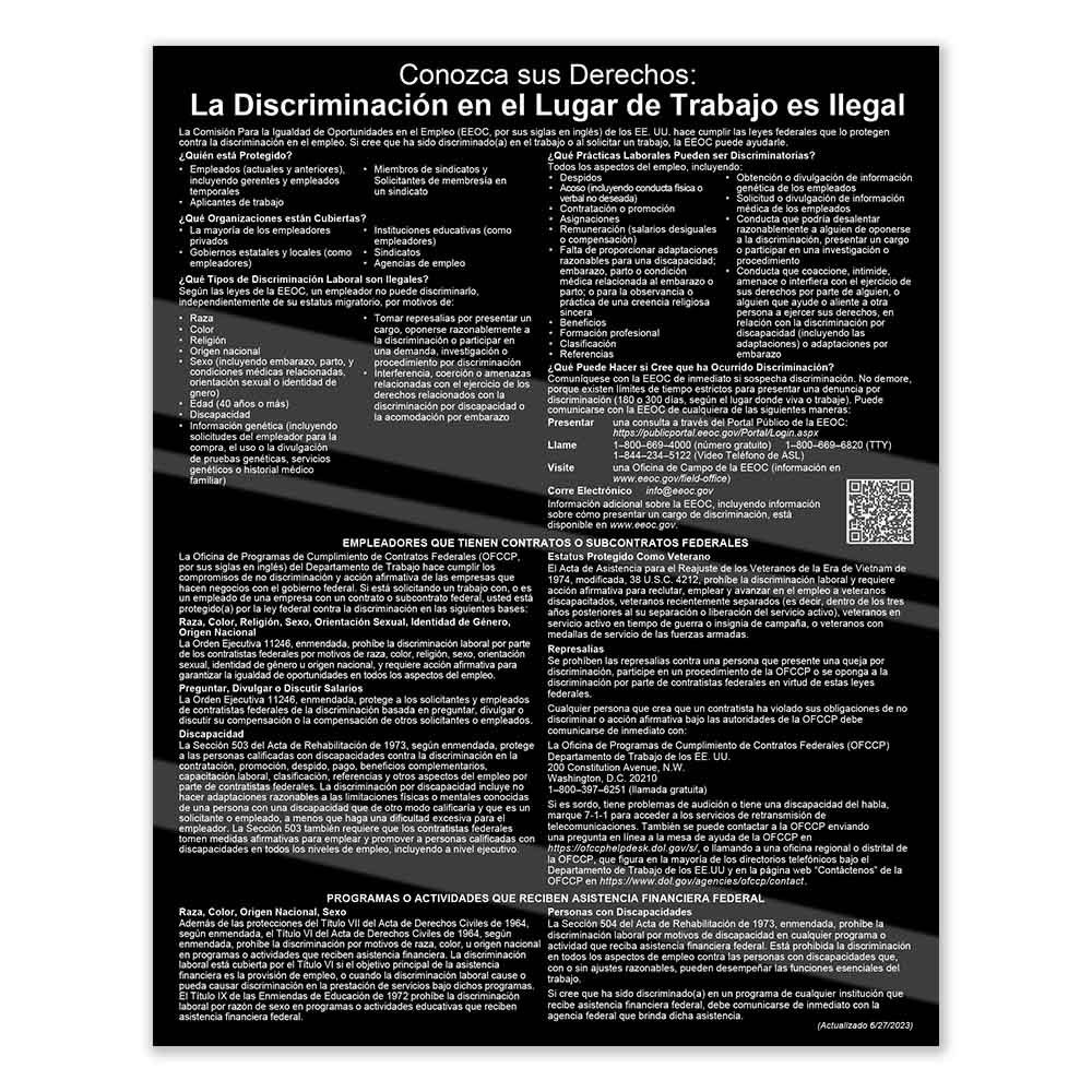 Equal Employment Opportunity (Spanish) 11W x 14H; Gloss Black with White text