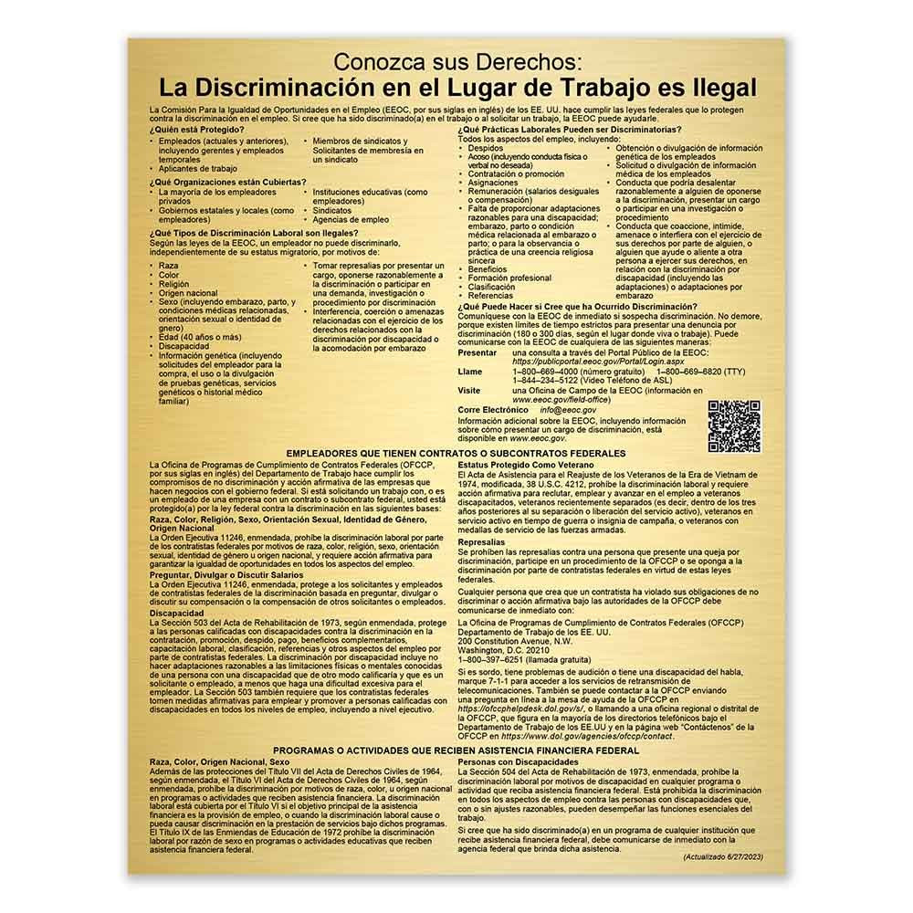 Equal Employment Opportunity (Spanish) 11W x 14H; Gold with Black text