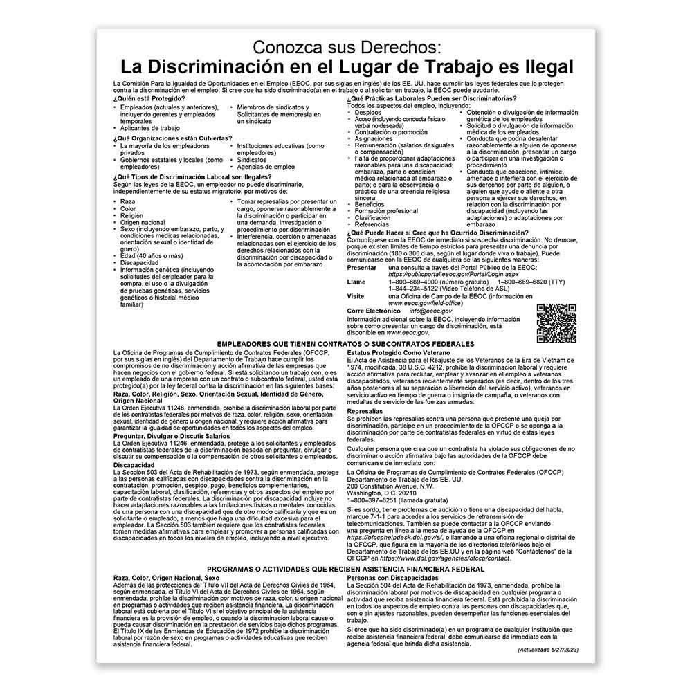 Equal Employment Opportunity (Spanish) 11W x 14H; White with black text