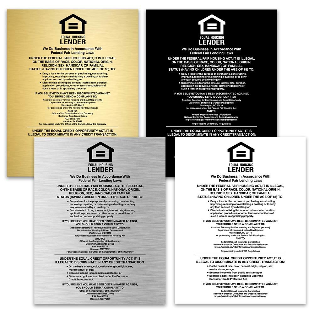 11W x 14H  Equal Housing Lender Wall Sign 