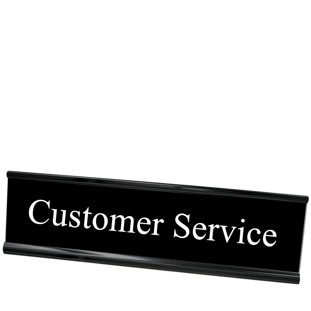 Desk Plate - Customer Service - Black w/ White Text - Black Frame - 8W x 2H