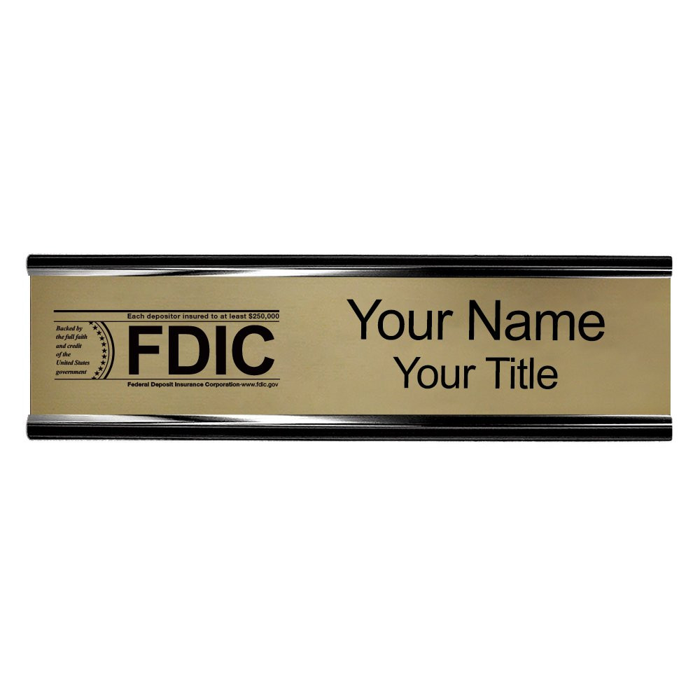 10W x 2H Wall Frame - Nameplate w/ FDIC or NCUA Logo Set  Shown in Gold