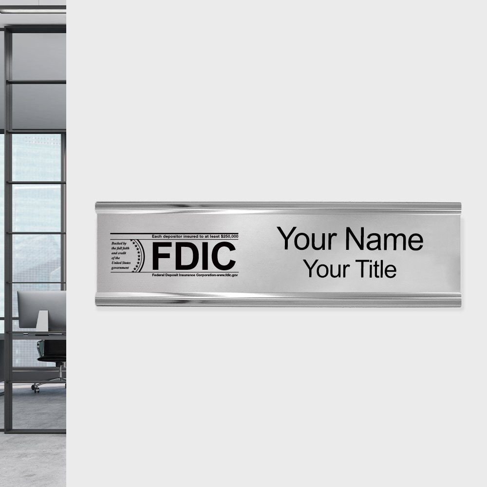 10W x 2H Wall Frame - Nameplate w/ FDIC or NCUA Logo Set  Shown in Silver
