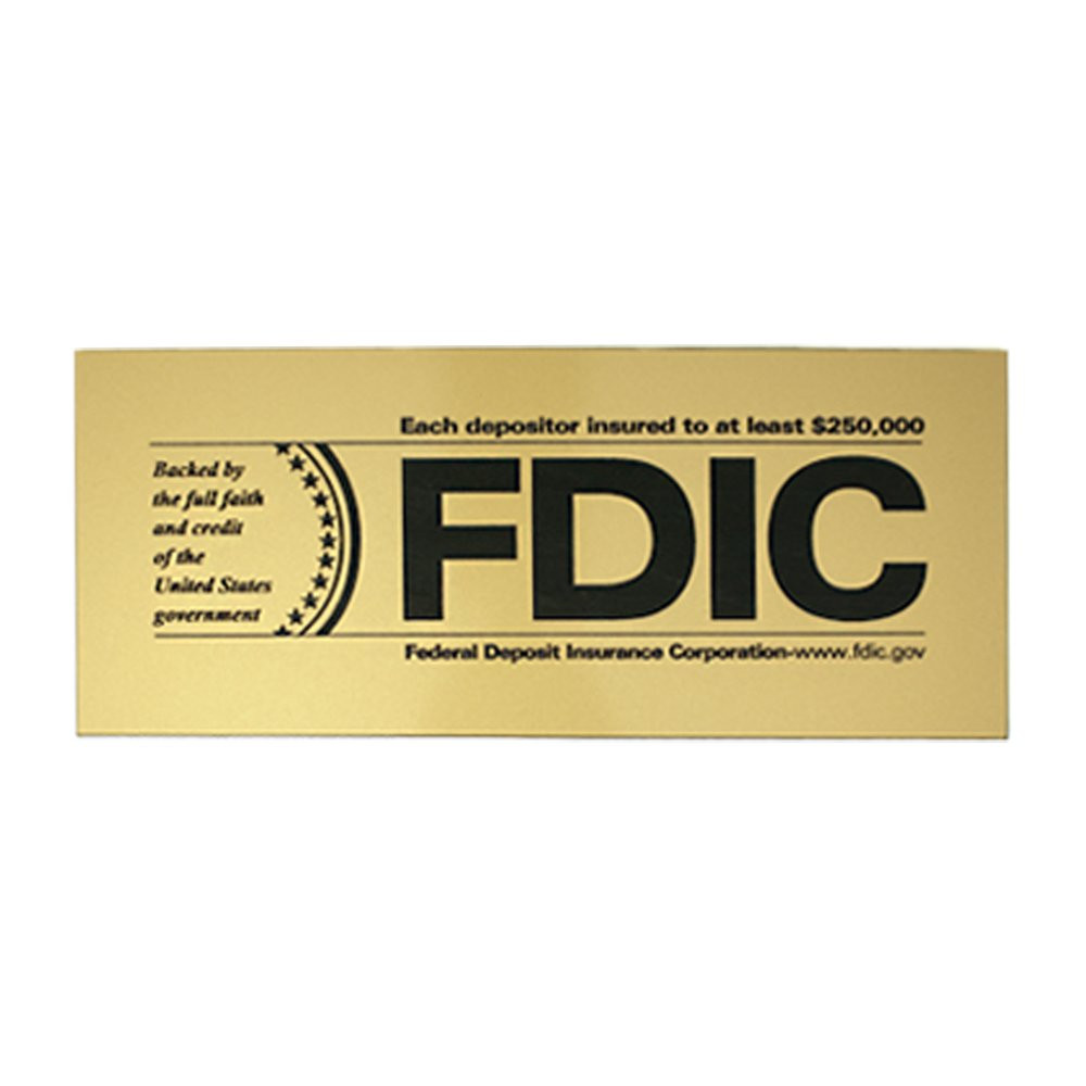 Gold with Black Text FDIC $250000 Inside Decal