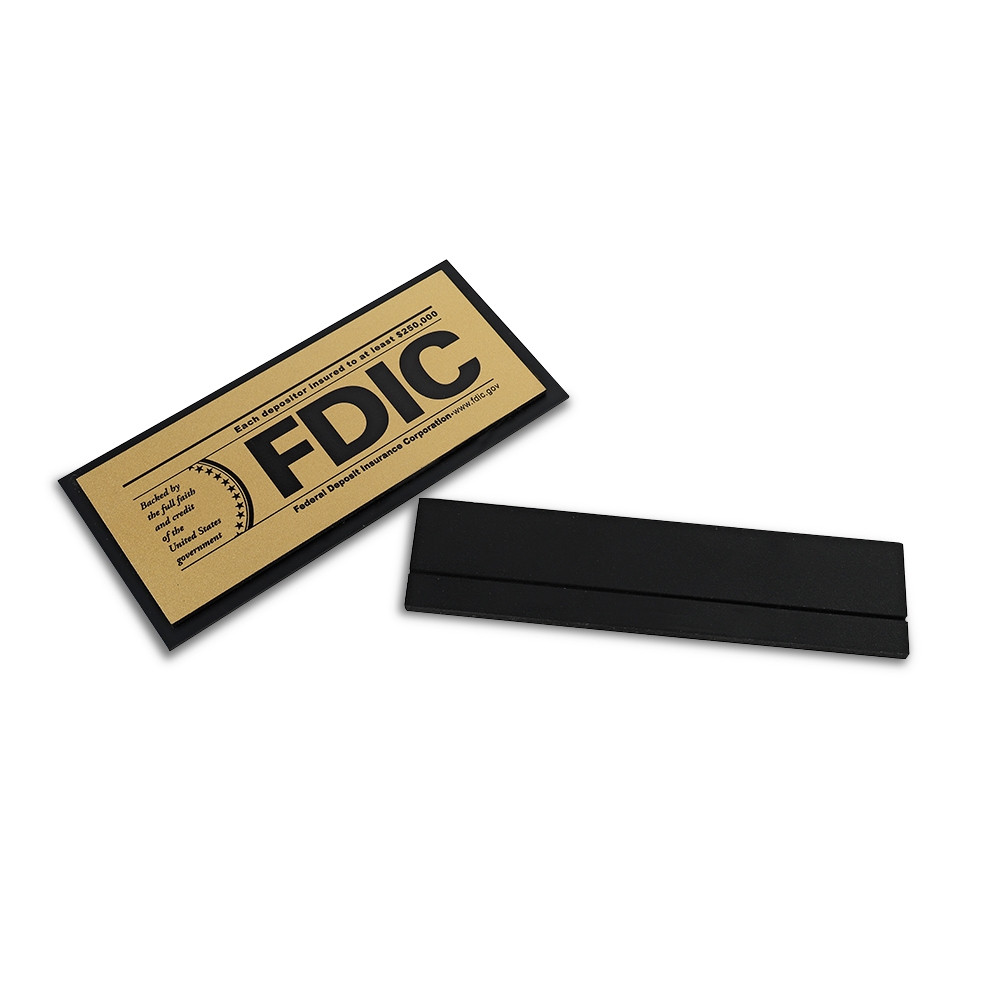 FDIC $250000 Counter Sign - Gold w/Black Text & frame and stand disconnected
