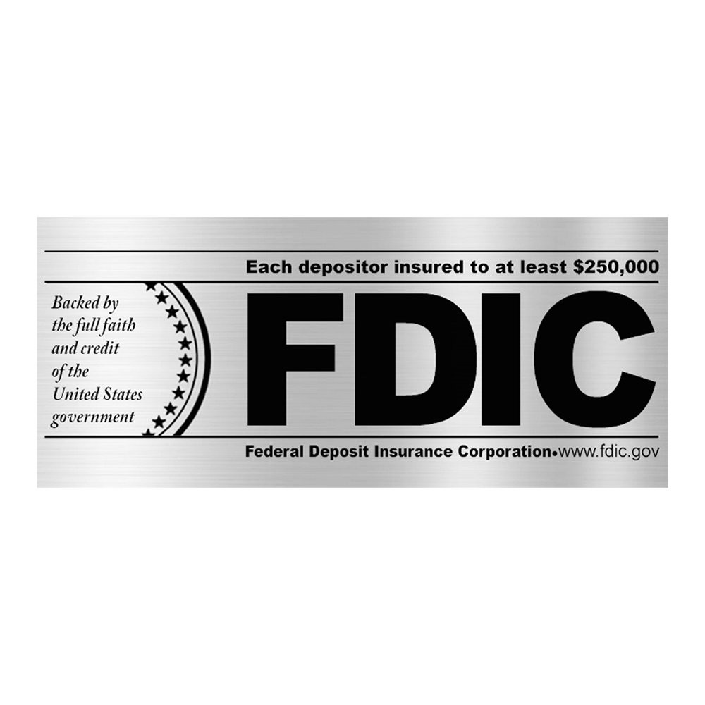 FDIC $250000 Wallmount Plaque- Silver w/ Black Text 