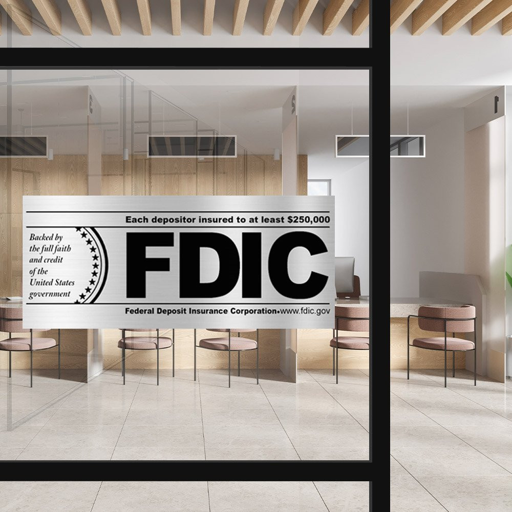 Silver $250000 FDIC Inside Decal With Black Text Shown Displayed On Interior Window