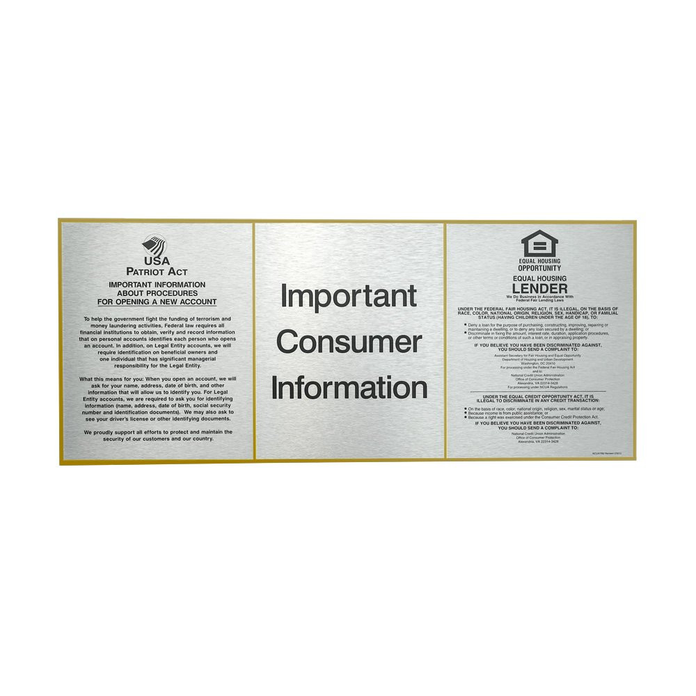 Aluminum Wall Frame for 3 Compliance Signs Shown In Gold