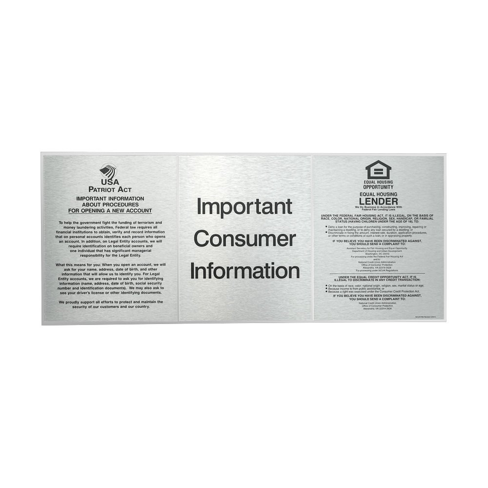 Aluminum Wall Frame for 3 Compliance Signs Shown In Silver