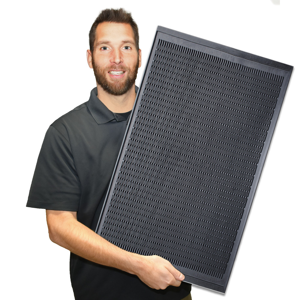 Clean Step Scraper Outdoor Mat - 120mil. All-Rubber Construction - Black - Made-To-Order 