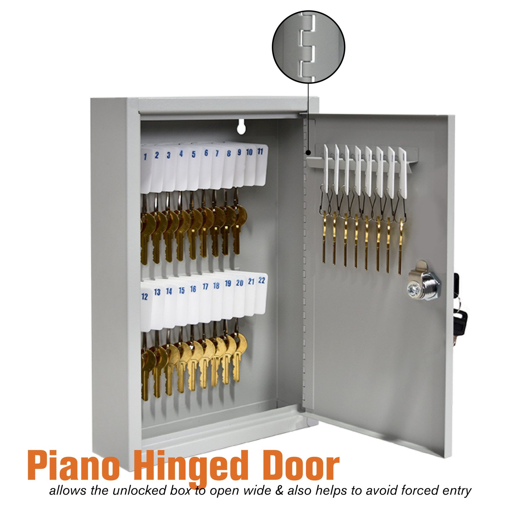 Single Lock Fort Knox™ Key Cabinet - 30 Key Capacity - Keyed Different | Master Keyed System - hinged door