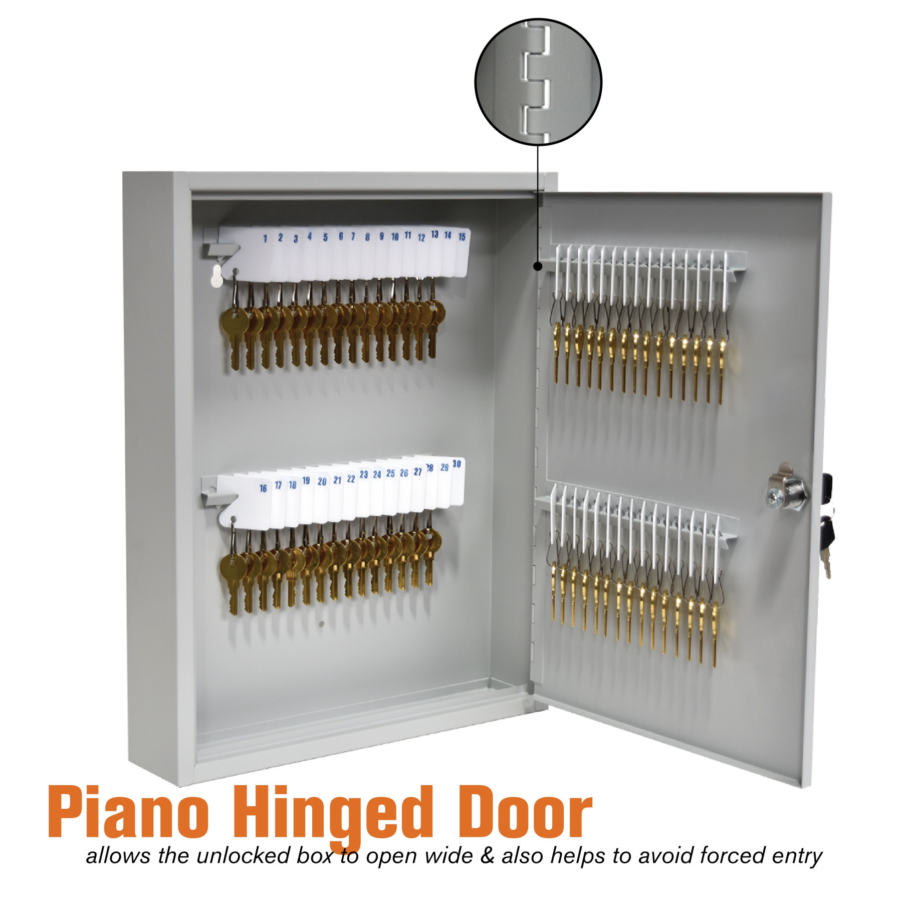 Single Lock Fort Knox™ Key Cabinet - 60 Key Capacity - Keyed Different | Master Keyed System - hinged door