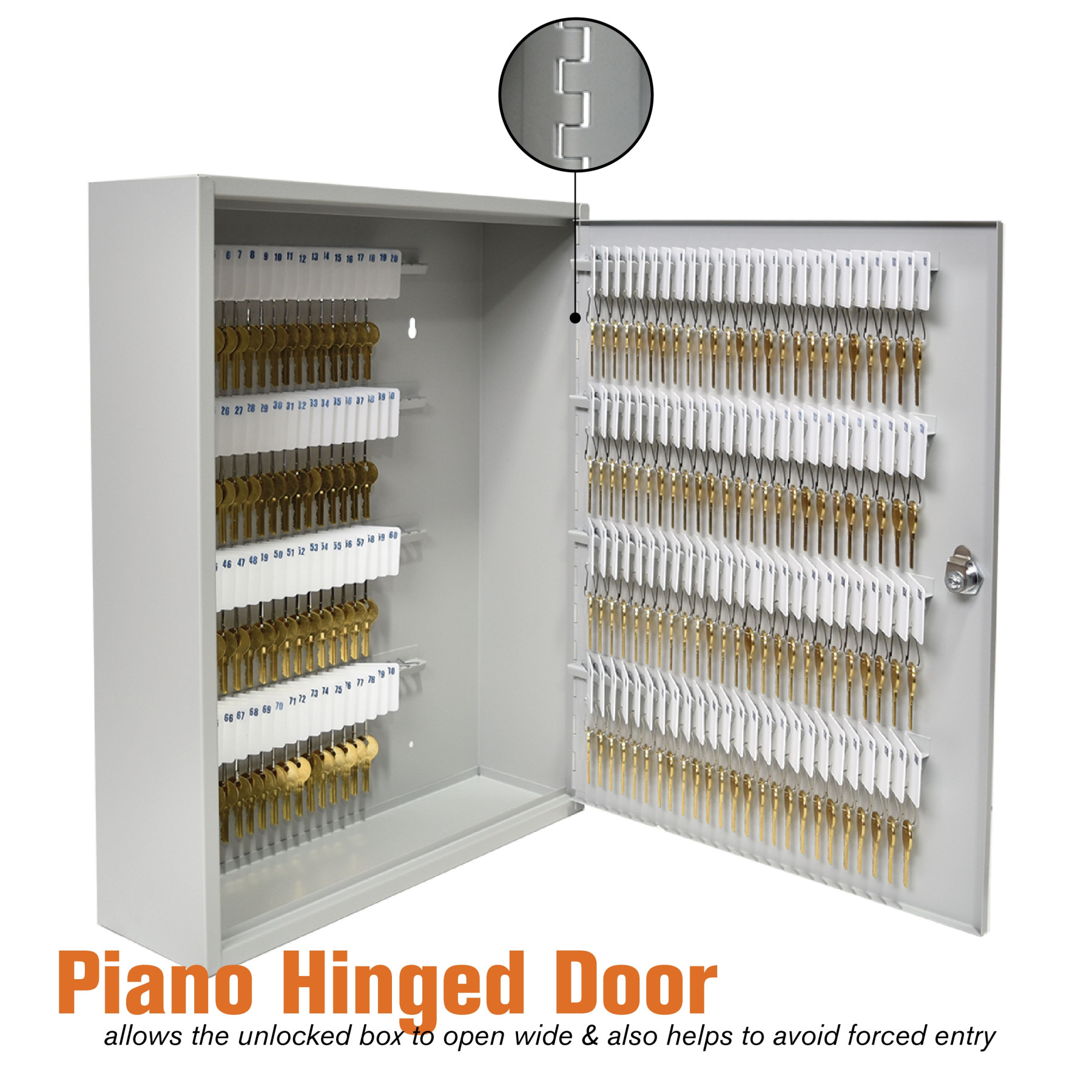 Single Lock Fort Knox™ Key Cabinet - 200 Key Capacity - Keyed Differently - hinged door
