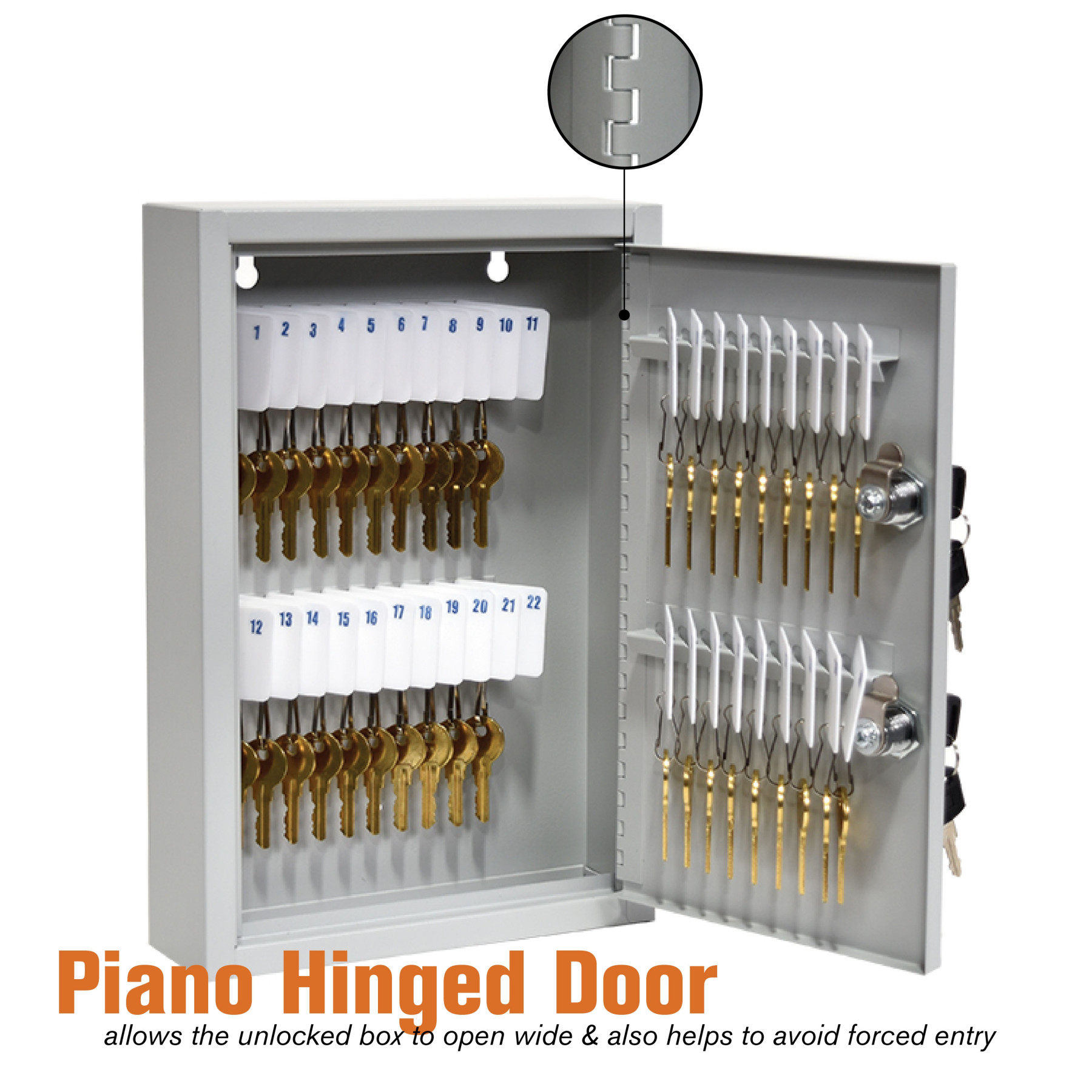 Dual Lock SteelMaster™ Key Cabinet - 40 Key Capacity - Keyed Differently - hinged door