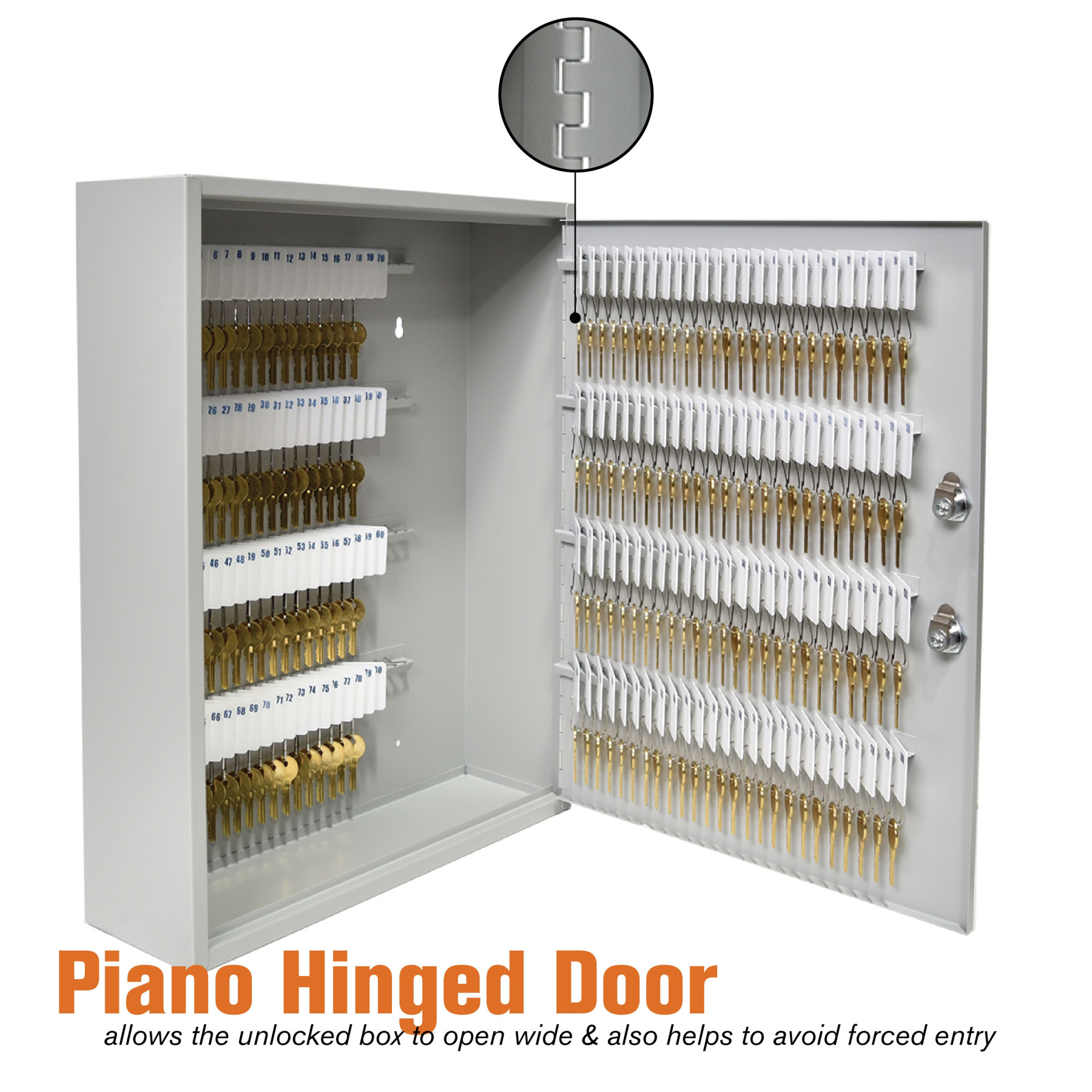 Dual Lock Fort Knox™ Key Cabinet - 200 Key Capacity - Keyed Differently - hinged door