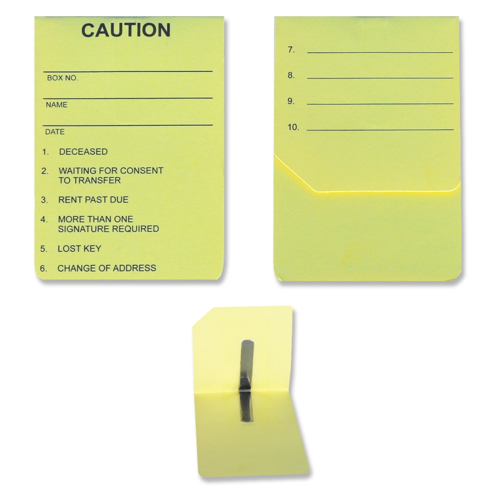 Safe Deposit Caution Card - Yellow - W/ Clip