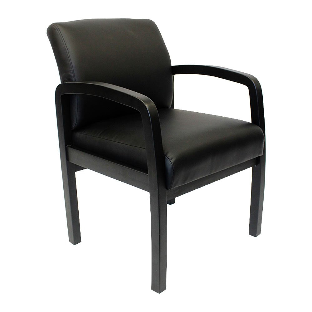 Contemporary Leather Guest Chair w/ Black Wood Legs 