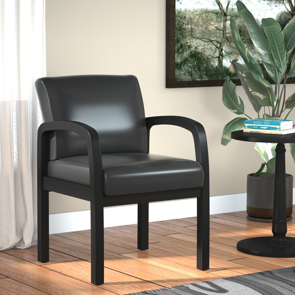 Contemporary Leather Guest Chair w/ Black Wood Legs 