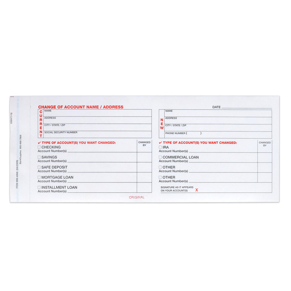 Part 1 - Change of Account Name/Address 3 Part Form