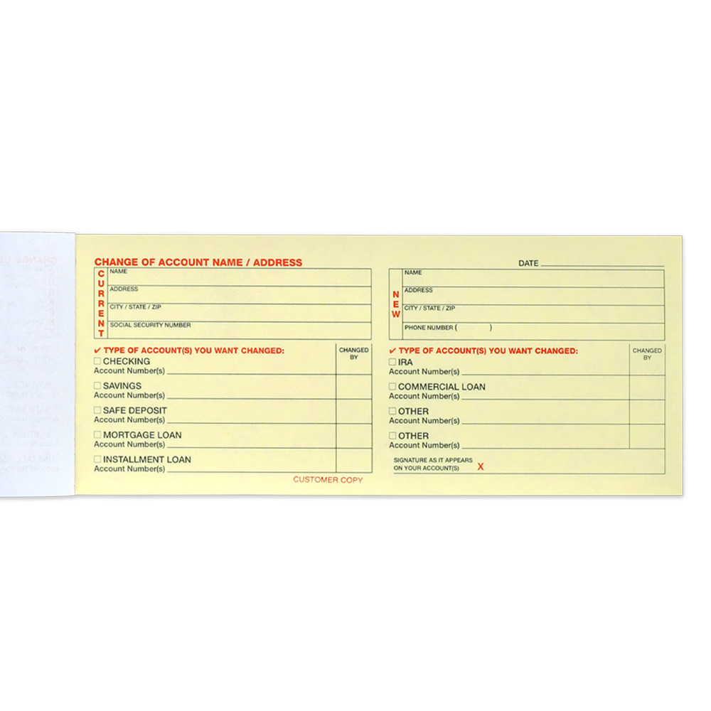 Part 2 - Change of Account Name/Address 3 Part Form