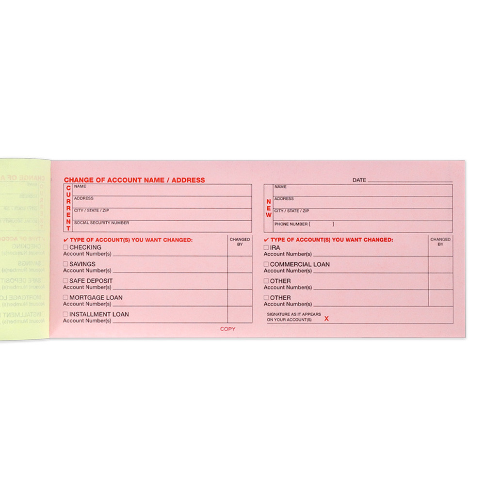 Part 3 - Change of Account Name/Address 3 Part Form 