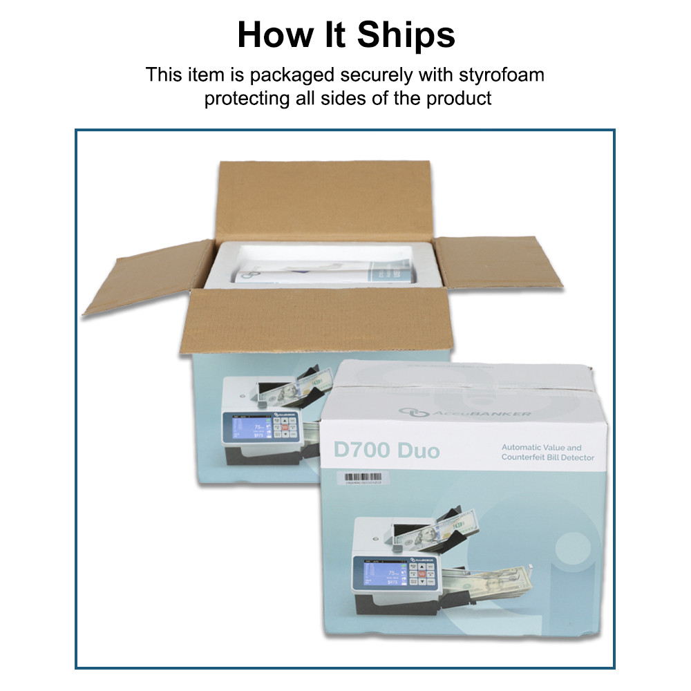 AccuBANKER® D700 Automatic Value and Counterfeit Bill Detector how it ships