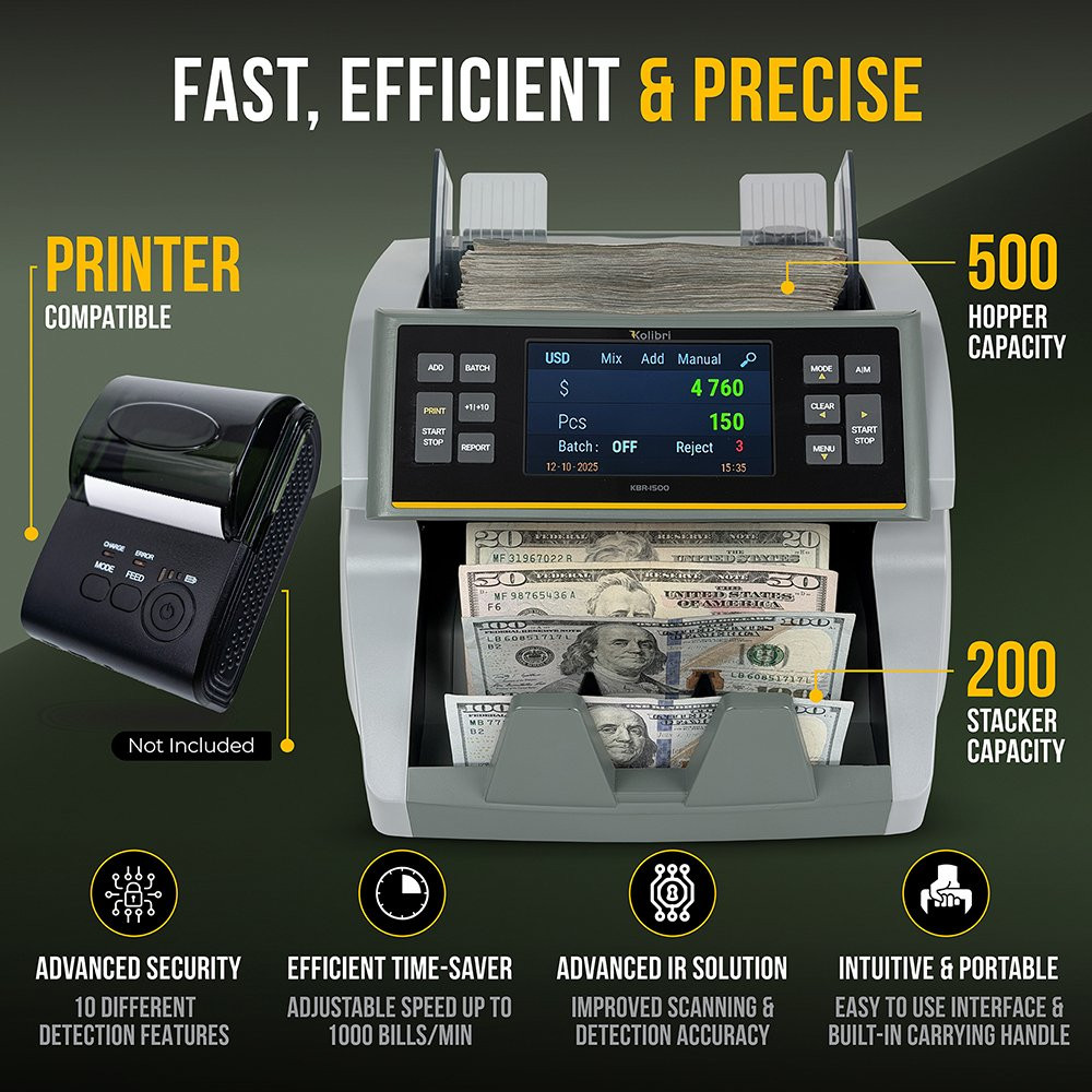 Fast, efficient & precise; printer compatible (not included); 500 hopper capacity; 200 stacker capacity