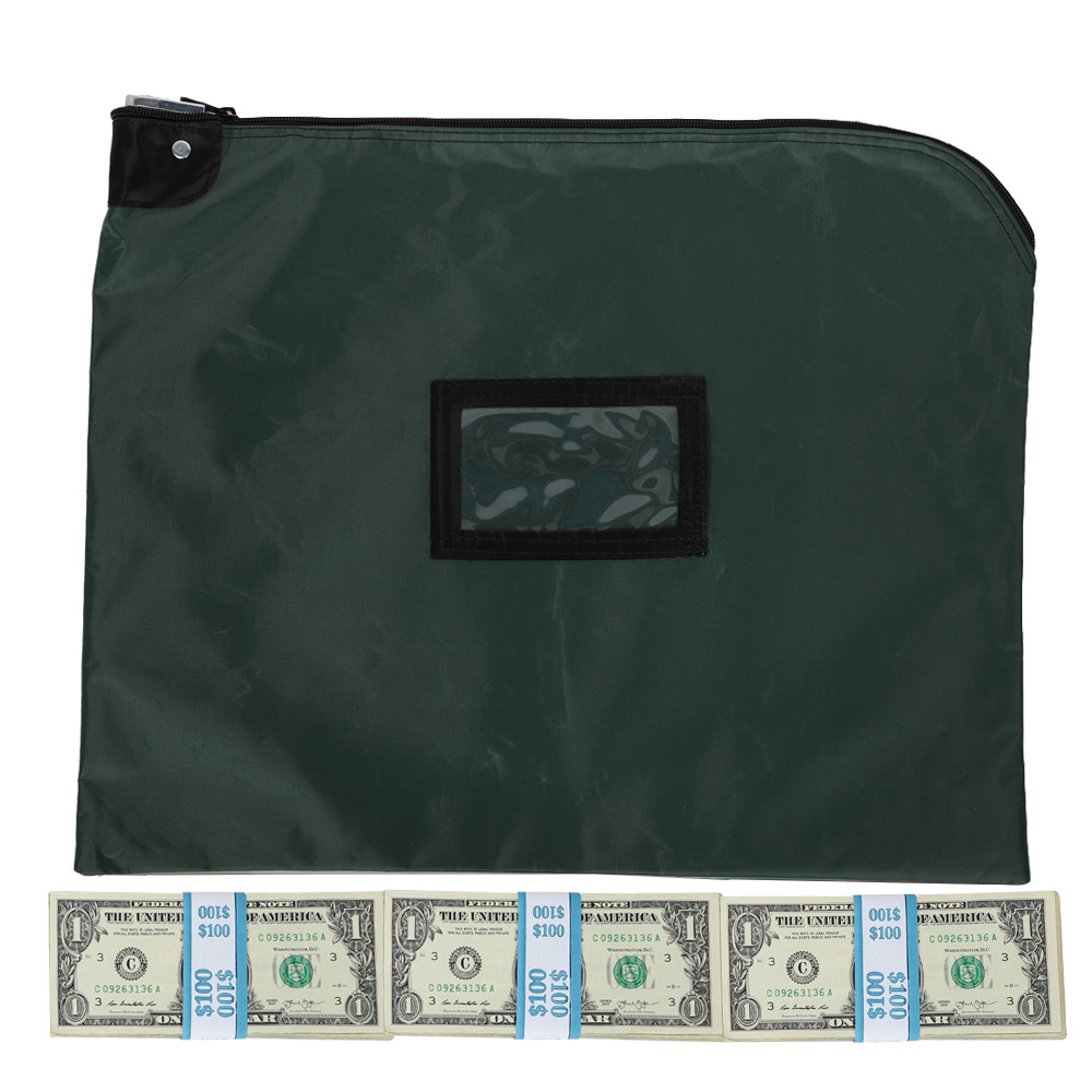 Forest Green Laminated Nylon HIPAA Locking Courier Bags with Cardholder - 19W x 15H