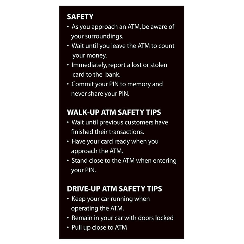ATM Safety Tips Sign - 3-1/2W x 5-3/4H