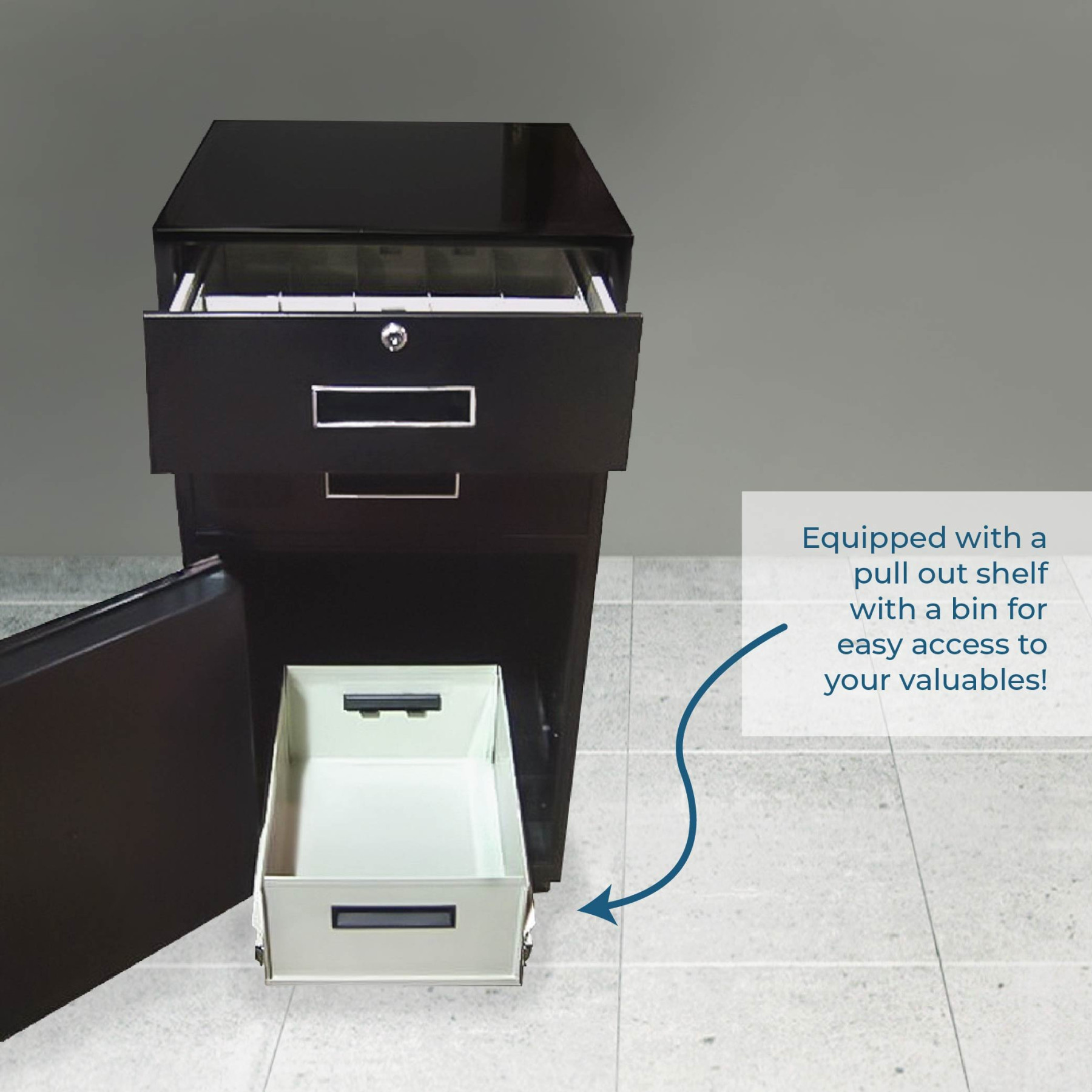 Fenco Pedestal with Limited Access Money Drop- info graphic