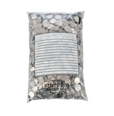 Tamper Evident Self Sealing Jetsort Coin Bags with White Block - 9W x 14H - Case of 500; shown full with nickels 