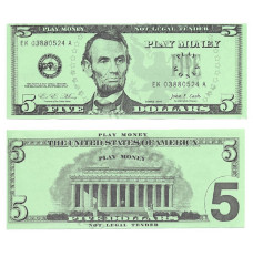 Realistic Play Money - Five Dollar Bills